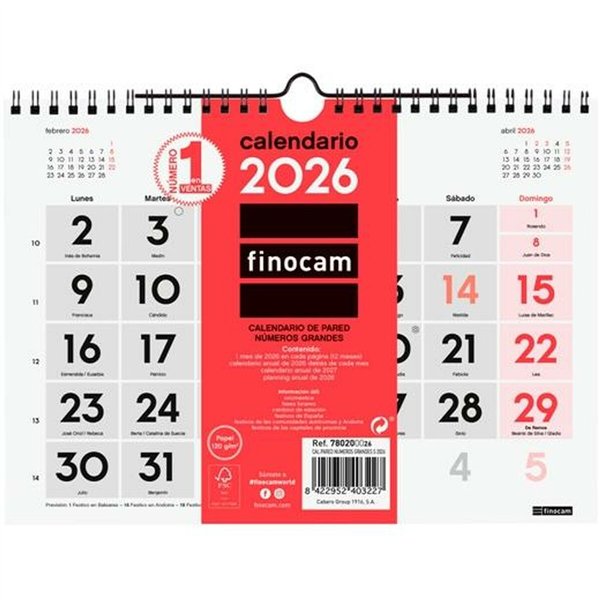 Wall calendar Finocam A5 Paper 2026 21 x 15 cm