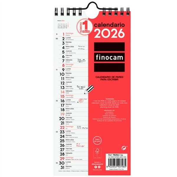 Wall calendar Finocam Paper 2026 11 x 23,5 cm