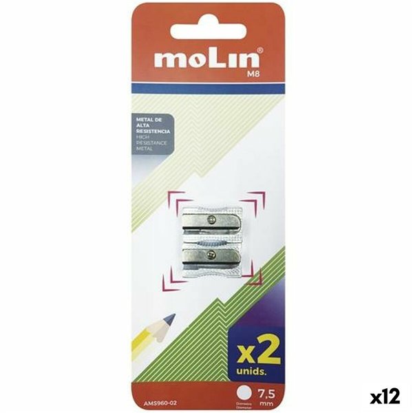 Pencil Sharpener Molin Silver Metal 2 Pieces (12 Units)