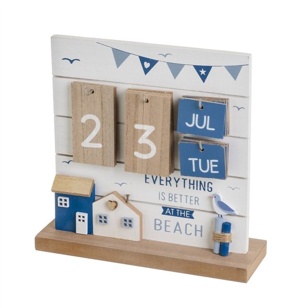 Desktop Calendar Blue White Natural MDF Wood 22 x 7 x 22 cm