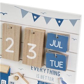 Desktop Calendar Blue White Natural MDF Wood 22 x 7 x 22 cm