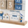 Desktop Calendar Blue White Natural MDF Wood 22 x 7 x 22 cm