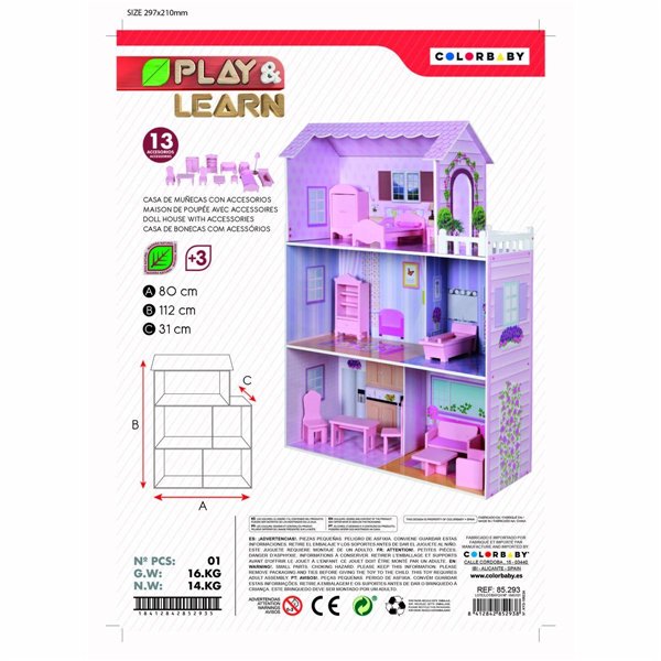Doll's House Play & Learn 14 Pieces 80 x 112 x 31 cm