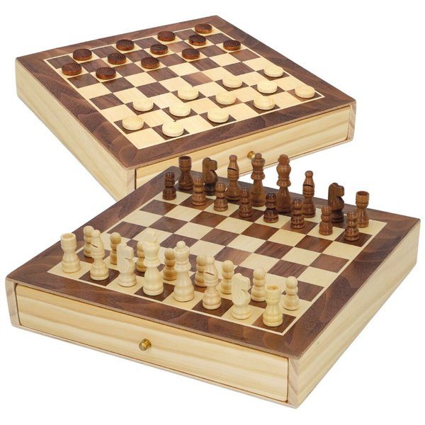 Chess and Checkers Board CB Games Wood Drawer (4 Units)