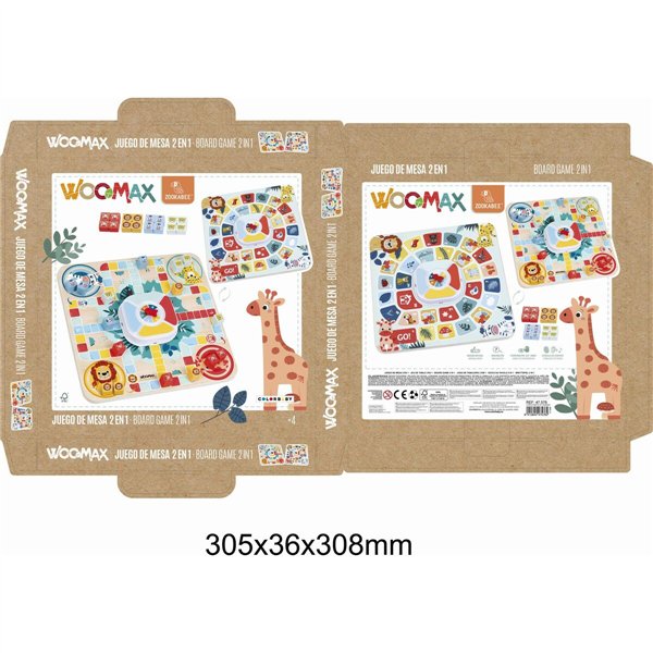 Parchís and Oca Board Woomax Zookabee 30 x 3 x 30 cm Children's animals (6 Units)