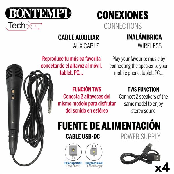 Speaker with Karaoke Microphone Bontempi 4 Units