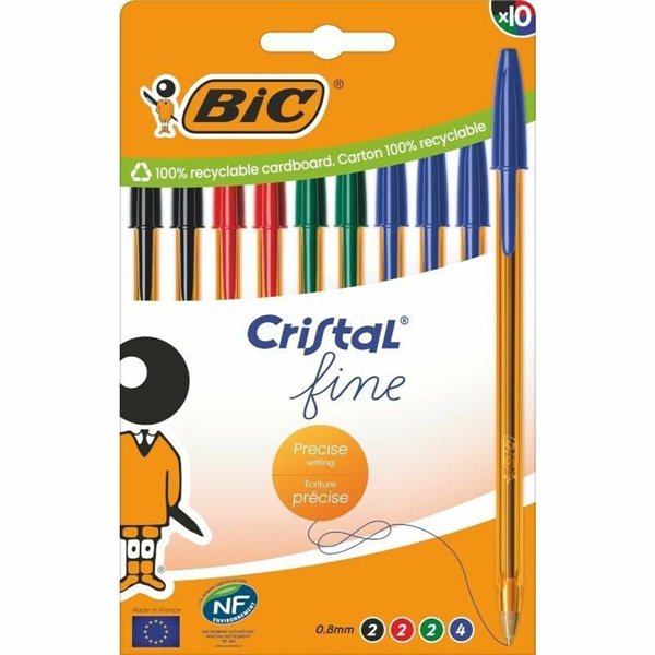 Set of Biros Bic Bic Cristal Fine 516356 Green Multicolour