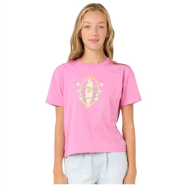 Child's Short Sleeve T-Shirt Rip Curl Island Surf Crop Pink