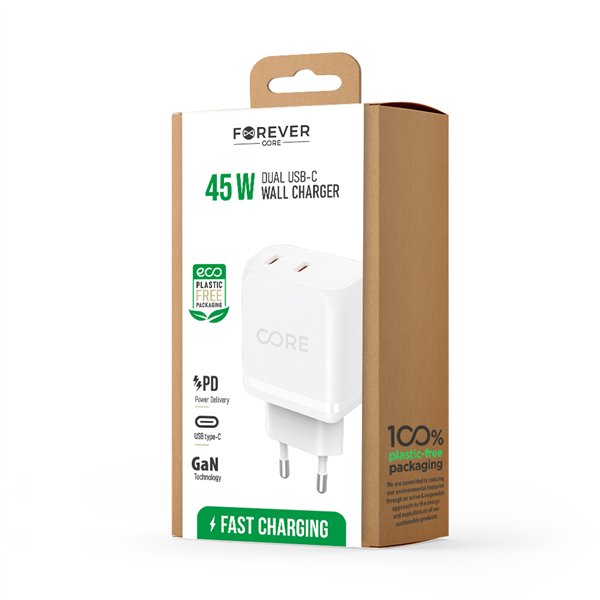 Forever CORE SMART PD wall charger 2xUSB-C 45W