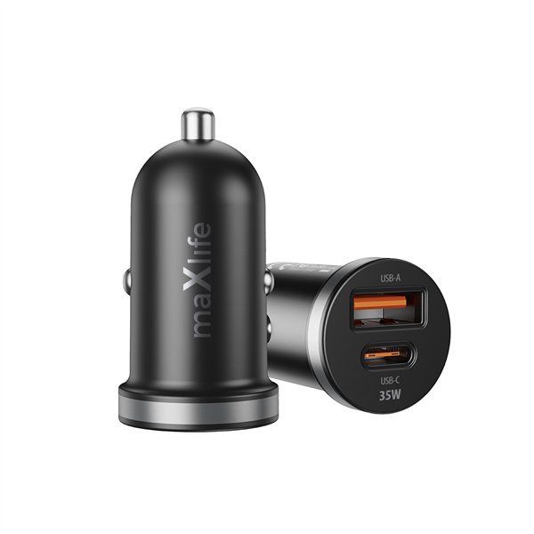 Maxlife MXCC-05 PD QC car charger 1x USB-C 1x USB 35W black