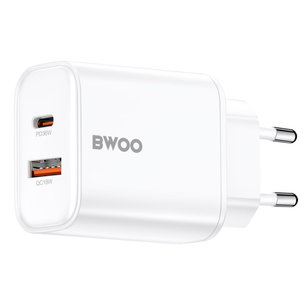 BWOO CDA207 PD 36W wall charger 1x USB-A + USB-C port white