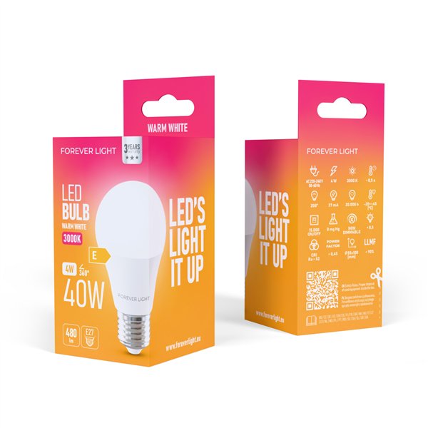 Forever Light LED Bulb E27 A55 4W 480lm 3000K class E