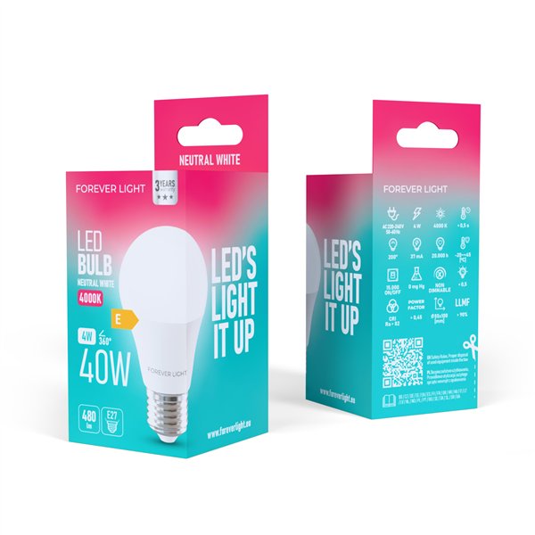 Forever Light LED Bulb E27 A55 4W 480lm 4000K class E