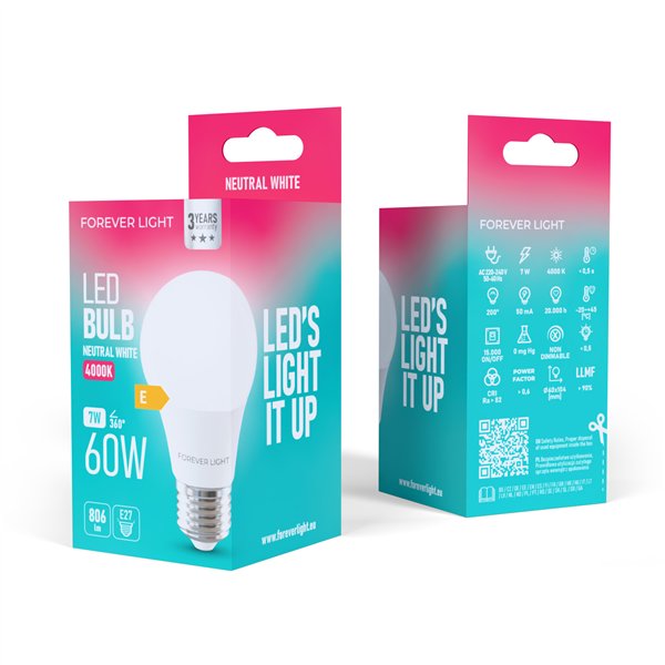 Forever Light LED Bulb E27 A60 7W 806lm 4000K class E