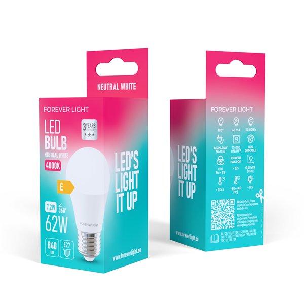 Forever Light LED Bulb E27 G45 7.2W 840lm 4000K class E
