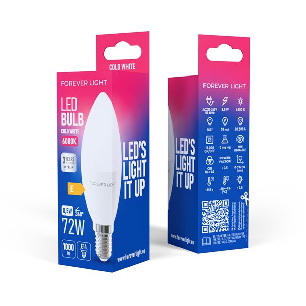 Forever Light LED Bulb E14 C37 8.5W 1000lm 6000K class E