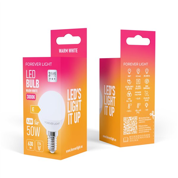 Forever Light LED Bulb E14 G45 4.8W 630lm 3000K class E