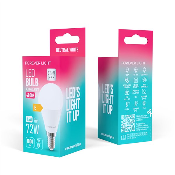 Forever Light LED Bulb E14 G45 8.5W 1000lm 4000K class E