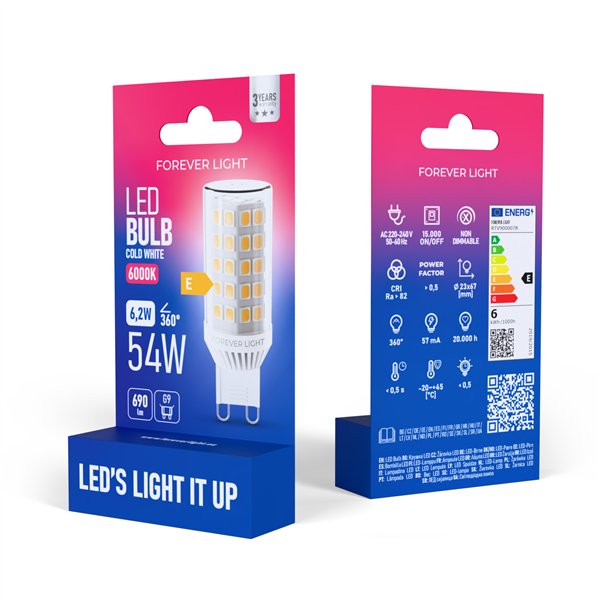 Forever Light LED Bulb G9 6.2W 690lm 6000K ceramic class E