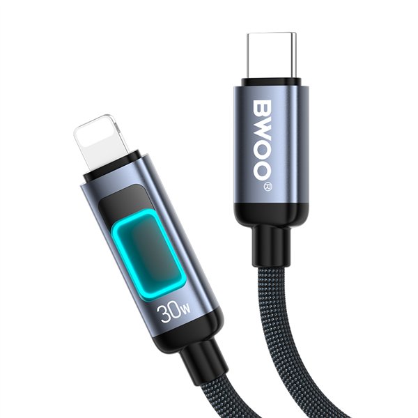 BWOO X324CL braided fast charging cable with light display PD 27W USB-C - Lightning