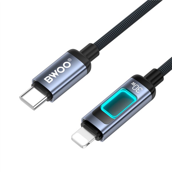 BWOO X324CL braided fast charging cable with light display PD 27W USB-C - Lightning