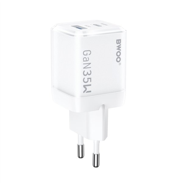 BWOO GaN wall charger CDA222 PD 35W 1 x USB 1 x USB-C, white