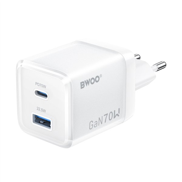 BWOO GaN wall charger CDA224 QC 70W 1 x USB 1 x USB-C, white