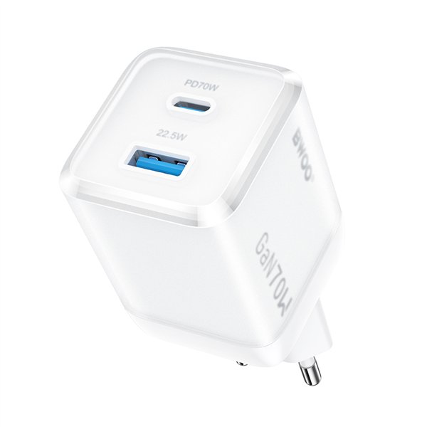 BWOO GaN wall charger CDA224 QC 70W 1 x USB 1 x USB-C, white