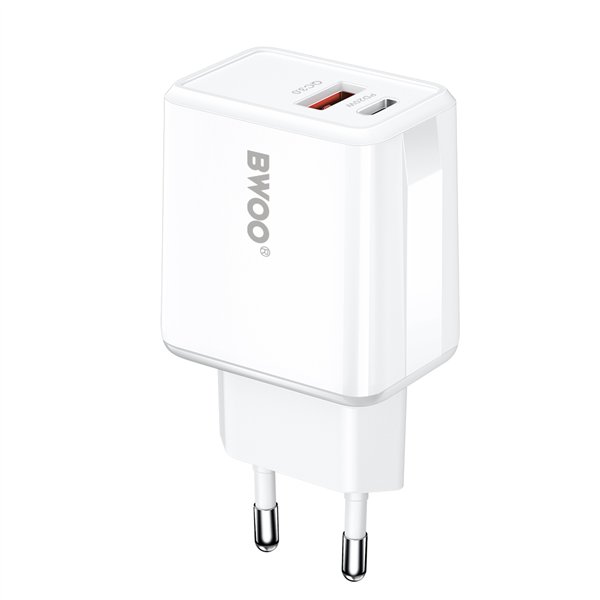 BWOO wall charger CDA182 QC 38W 1x USB-A + 1x USB-C white
