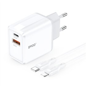 BWOO wall charger CDA182 QC 38W 1x USB-A + 1x USB-C with USB-C C-Lightning cable 1 m black