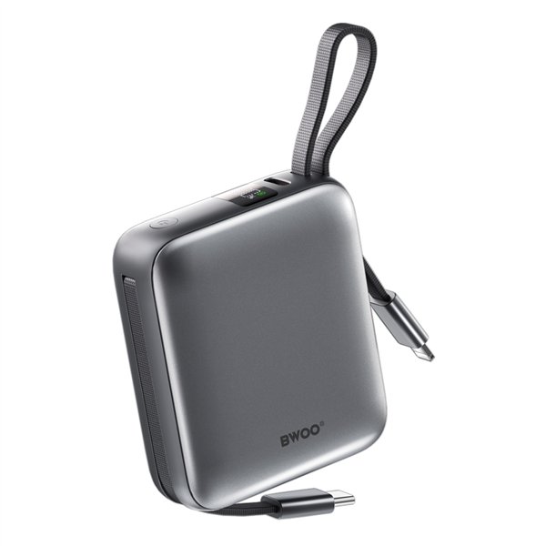 BWOO power bank P74 22.5W 10000 mAh with 2 built-in cables 1 x USB-C 1 x Lightning black