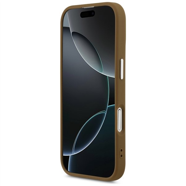 Guess Case Magsafe PU Leather Case With Triangle Logo Silver Metal Camera Frame For iPhone 17 Brown