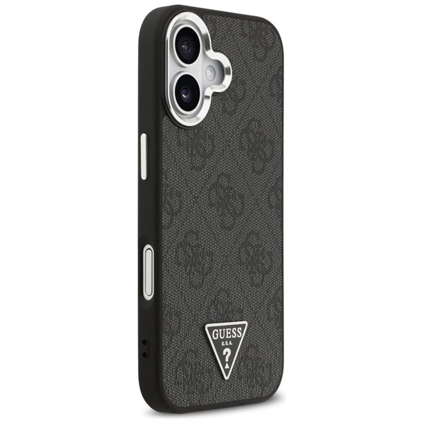 Guess Case Magsafe 4G PU Leather Case With Triangle Logo And Silver Metal Camera Frame For iPhone 17 Black
