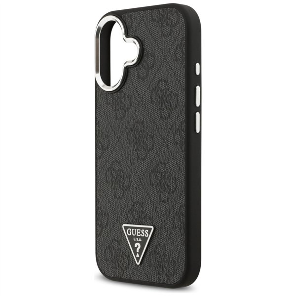 Guess Case Magsafe 4G PU Leather Case With Triangle Logo And Silver Metal Camera Frame For iPhone 17 Black