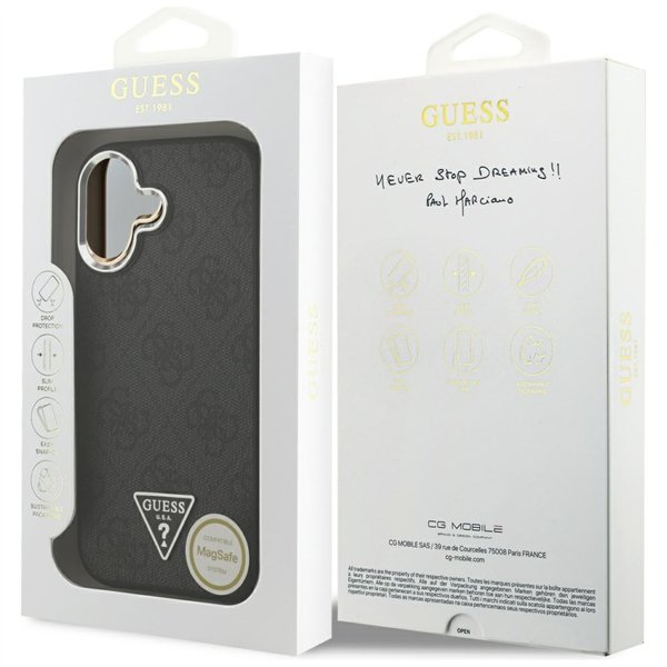 Guess Case Magsafe 4G PU Leather Case With Triangle Logo And Silver Metal Camera Frame For iPhone 17 Black