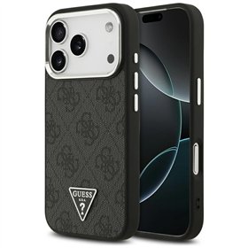 Guess Case Magsafe 4G PU Leather Case With Triangle Logo And Silver Metal Camera Frame For iPhone 17 Pro Black