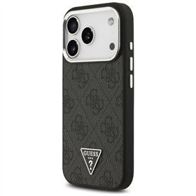 Guess Case Magsafe 4G PU Leather Case With Triangle Logo And Silver Metal Camera Frame For iPhone 17 Pro Black