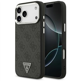 Guess Case Magsafe 4G PU Leather Case With Triangle Logo And Silver Metal Camera Frame For iPhone 17 Pro Max Black