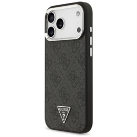 Guess Case Magsafe 4G PU Leather Case With Triangle Logo And Silver Metal Camera Frame For iPhone 17 Pro Max Black
