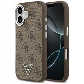 Guess Case Magsafe 4G PU Leather Case With Triangle Logo And Silver Metal Camera Frame For iPhone 17 Brown