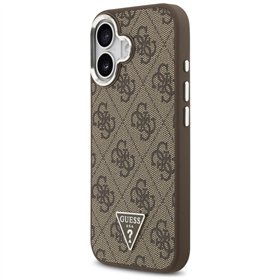 Guess Case Magsafe 4G PU Leather Case With Triangle Logo And Silver Metal Camera Frame For iPhone 17 Brown