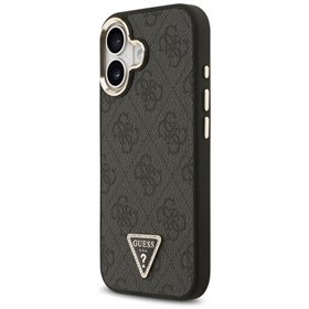 Guess Case Magsafe 4G PU Leather Case With Triangle Logo And Gold Metal Camera Frame For iPhone 17 Brown