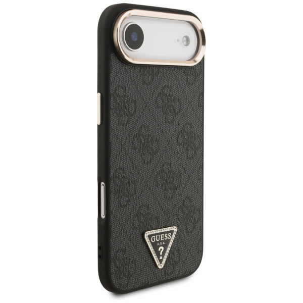Guess Case Magsafe 4G PU Leather Case With Triangle Logo And Gold Metal Camera Frame For iPhone 17 Air Brown