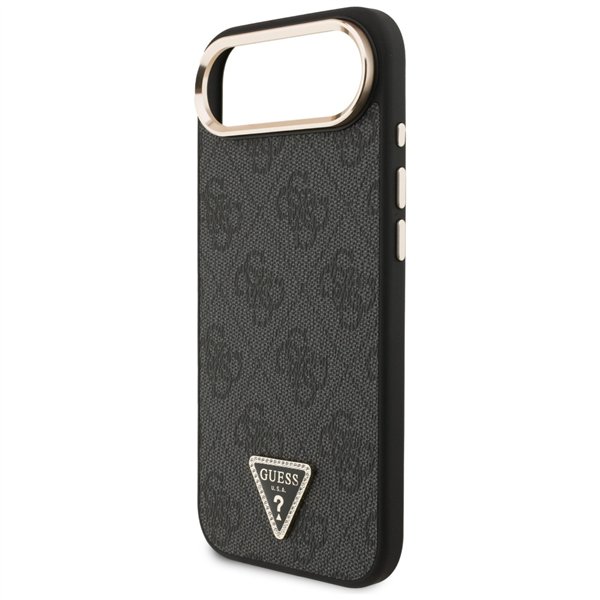 Guess Case Magsafe 4G PU Leather Case With Triangle Logo And Gold Metal Camera Frame For iPhone 17 Air Brown
