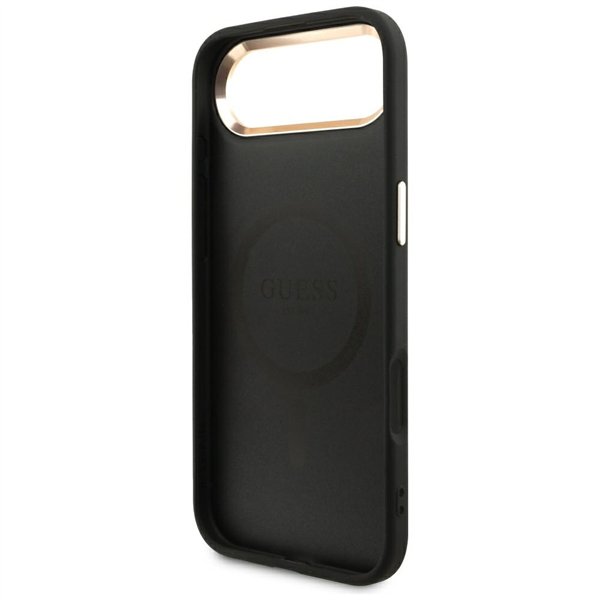 Guess Case Magsafe 4G PU Leather Case With Triangle Logo And Gold Metal Camera Frame For iPhone 17 Air Brown