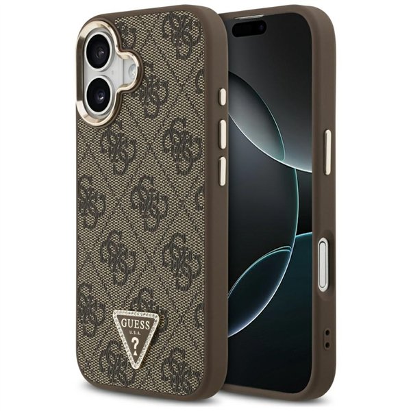 Guess Case Magsafe 4G PU Leather Case With Triangle Logo And Gold Metal Camera Frame For iPhone 17 Black