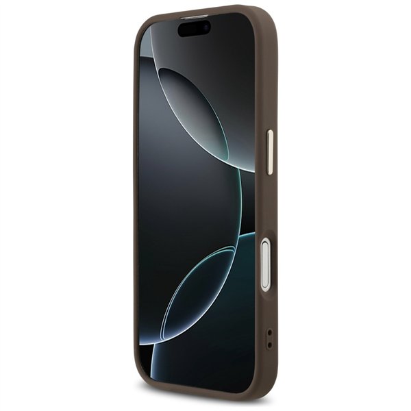 Guess Case Magsafe 4G PU Leather Case With Triangle Logo And Gold Metal Camera Frame For iPhone 17 Black