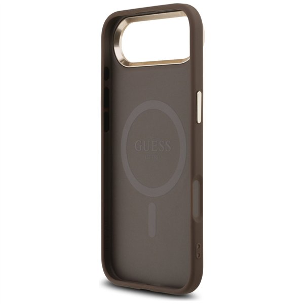 Guess Case Magsafe 4G PU Leather Case With Triangle Logo And Gold Metal Camera Frame For iPhone 17 Air Black