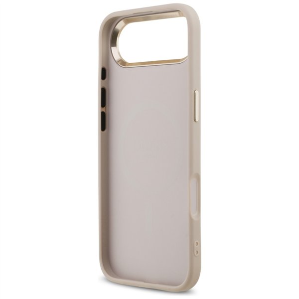 Guess Case Magsafe 4G PU Leather Case With Triangle Logo And Gold Metal Camera Frame For iPhone 17 Air Pink