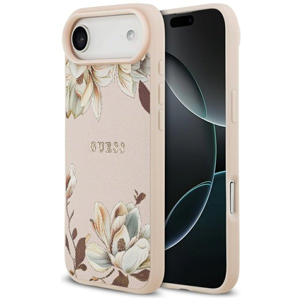 Guess Case Magsafe Grained PU Case With Printed Flower Pattern For iPhone 17 Air Pink